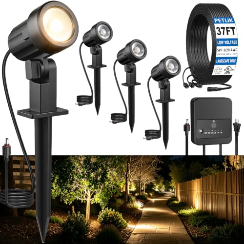 All-in-One Low Voltage Landscape Lighting Kit, Outdoor Lights with Transformer and Wire, LED Spotlight 2700K Dusk to Dawn, IP66 Waterproof Landscape Lights for Patio Garden Yard House