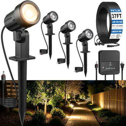 All-in-One Low Voltage Landscape Lighting Kit, Outdoor Lights with Transformer and Wire, LED Spotlight 2700K Dusk to Dawn, IP66 Waterproof Landscape Lights for Patio Garden Yard House