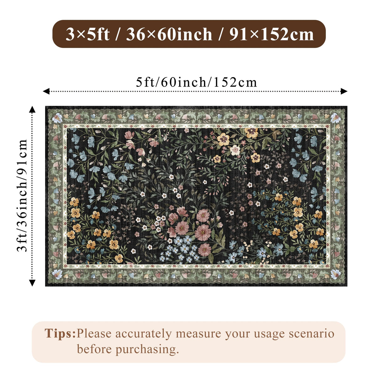 3x5 Entryway Rug Washable Rugs (Black / 3x5)