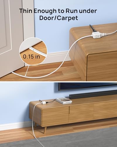Leftward Flat Plug Extension Cord 12ft for Small Tight Spaces (12 ft / Leftward 3 Prong / White)