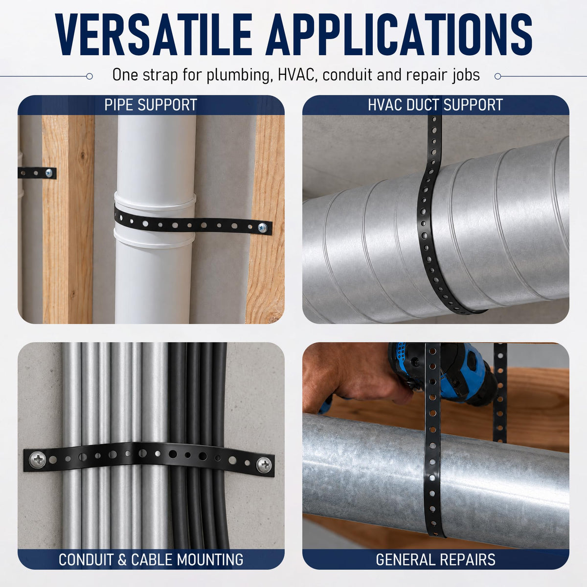 Black Coated Galvanized Metal Strapping with Holes (Black)