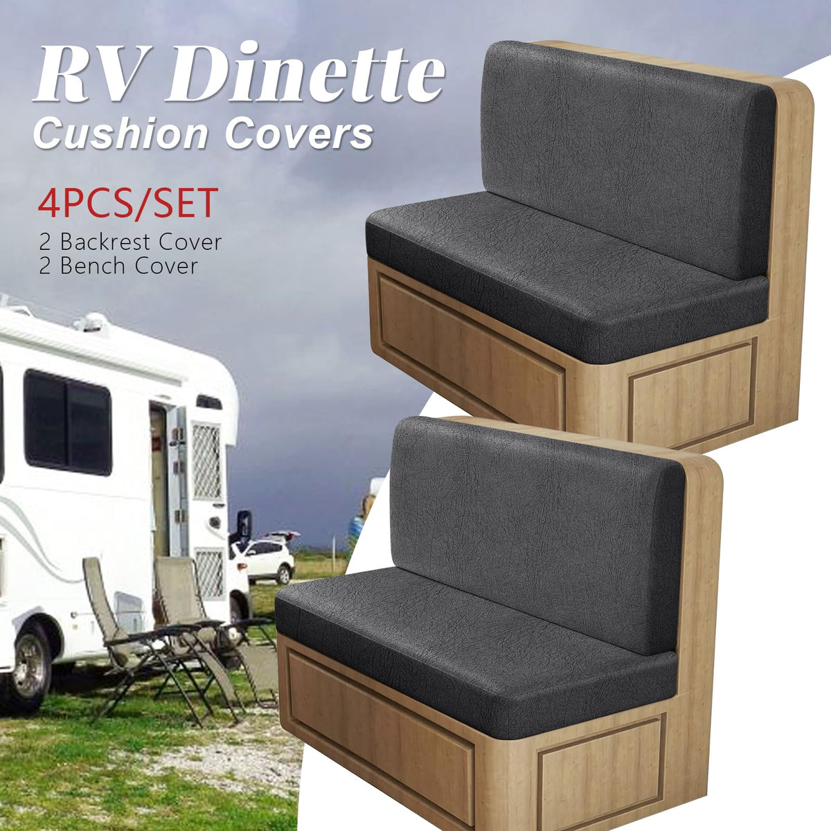 Leather Look RV Dinette Cushion Covers (2 Sets / 256 Dark Gray)