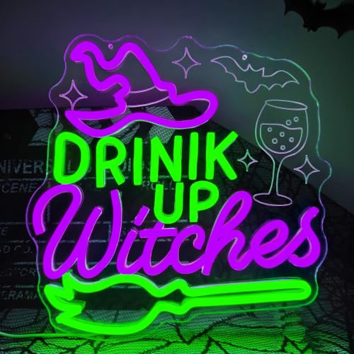 Halloween Neon Sign Drink Up Witches Led Neon Sign for Wall Decor Dimmable (Drink up Witches)