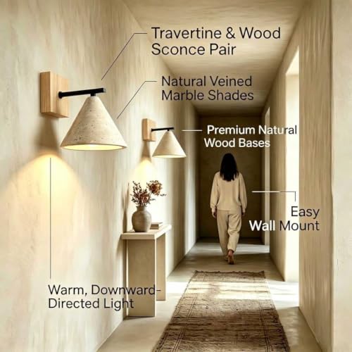 Yellow Natural Travertine Wall Sconce Vintage Farmhouse Bedside Lamp