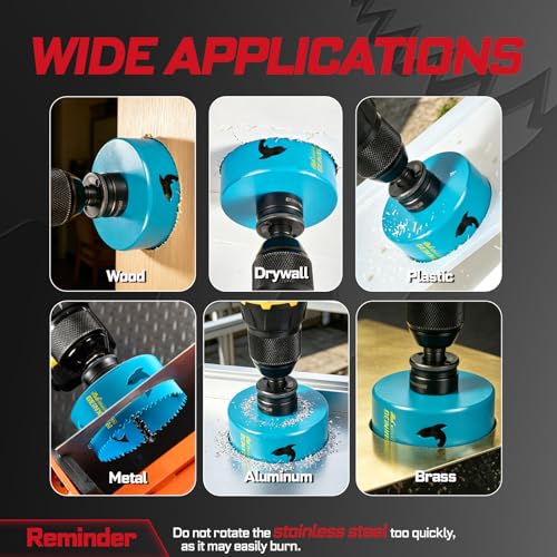 4 Inch(102mm) Hole Saw, 1PC HSS Bi-Metal Hole Saw Kit with Shark Tooth Hole Cutter for Wood,Drywall, PVC Boards and Thin Metal (1 PCS 4")