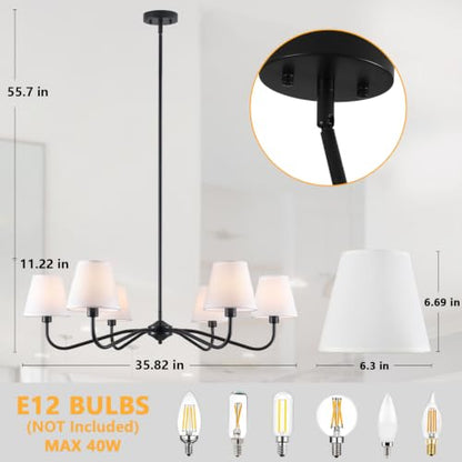 35.82in Black Modern Farmhouse Chandelier with Shades (Black)