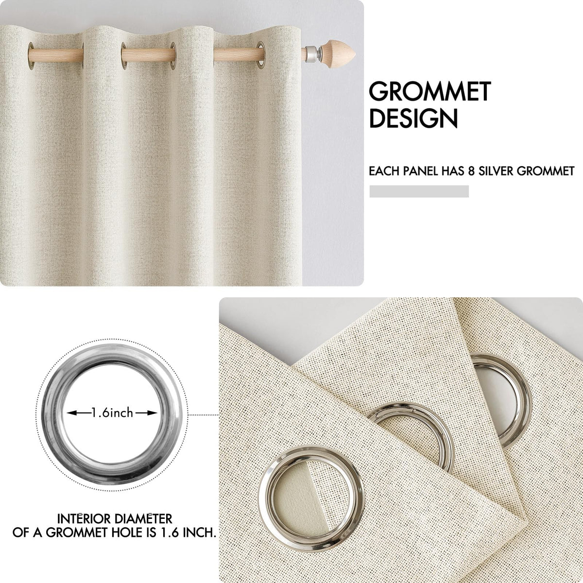 100% Blackout Linen Curtains for Bedroom 52x63 Inches Cream (Cream / 52"W x 63"L (Pack of 2))