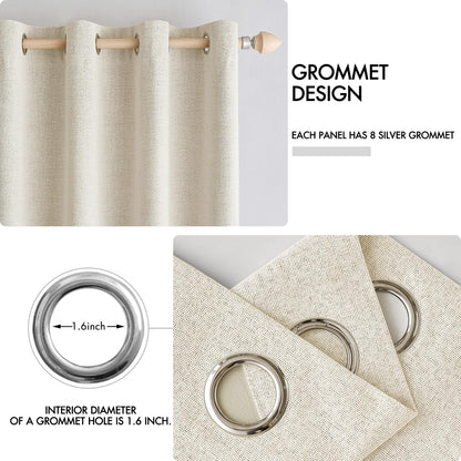 100% Blackout Linen Curtains for Bedroom 52x63 Inches Cream (Cream / 52"W x 63"L (Pack of 2))