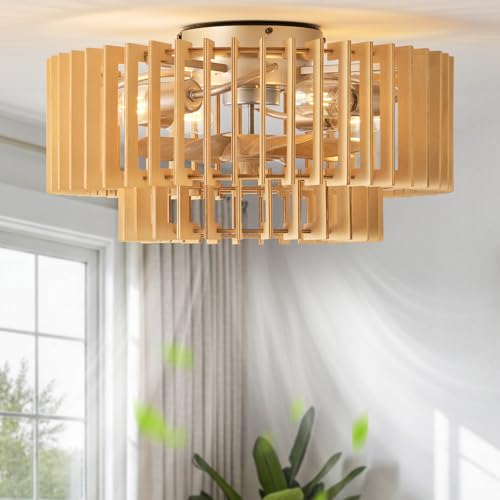 20" Wood Caged Ceiling Fans with Lights