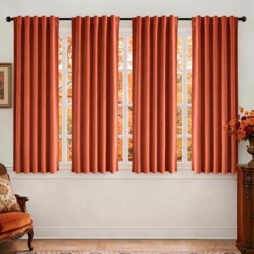 Fall Burnt Orange Velvet Curtains 4 Panels Set Back Tab 40" x 63" (Burnt Orange / 40"W x 63"L (Pack of 4))