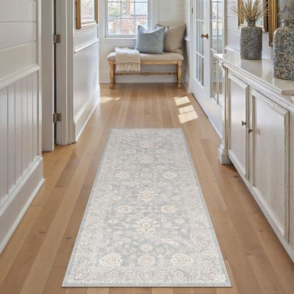 2x6 Blue Cream Neutral Runner Rug (Blue / 2' x 6' (Runner))