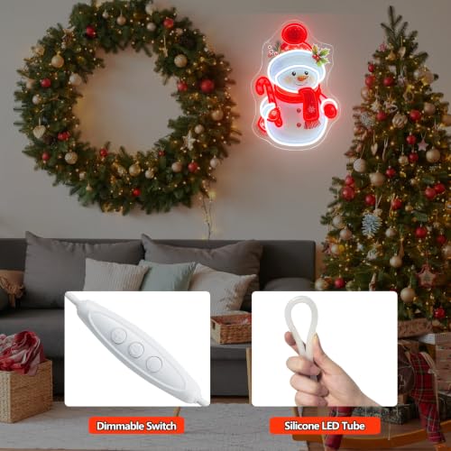 Christmas Snowman Neon Sign Dimmable Christmas Led Neon Sign for Wall Decor (Multicolor-Snowman)