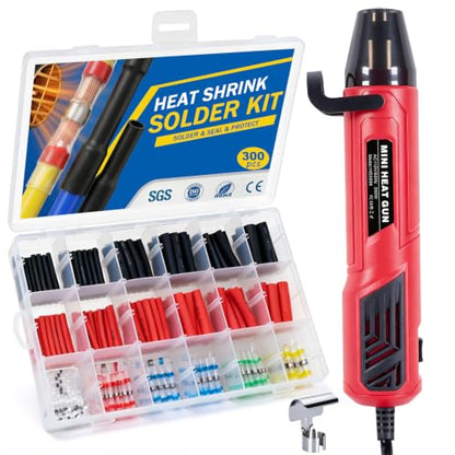 300 PCS Solder Seal Wire Connectors with 350W Mini Heat Gun Kit Overheat Protection Waterproof Heat Shrink Wire Connectors