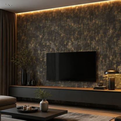 Black and Gold Peel and Stick Wallpaper Industrial Concrete Wall Paper