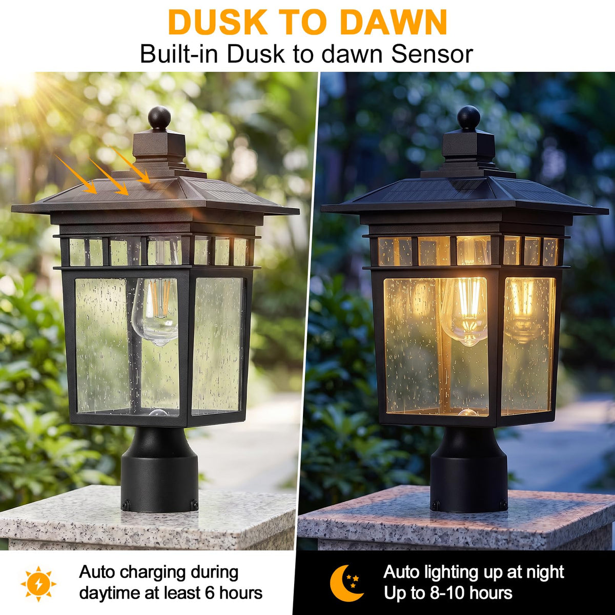 Solar Post Lights Outdoor (Black / 17-Inch-1 Pack-Solar Powered)
