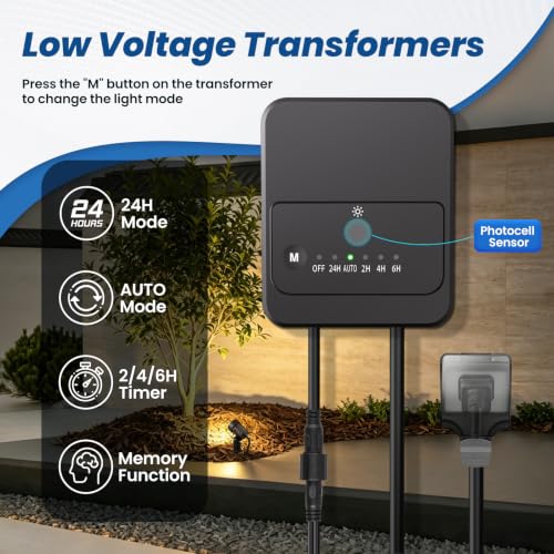 All-in-One Low Voltage Landscape Lighting Kit, Outdoor Lights with Transformer and Wire, LED Spotlight 2700K Dusk to Dawn, IP66 Waterproof Landscape Lights for Patio Garden Yard House