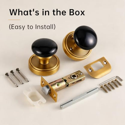 Porcelain Privacy Door Knob with Antique Brass Finish Base TC