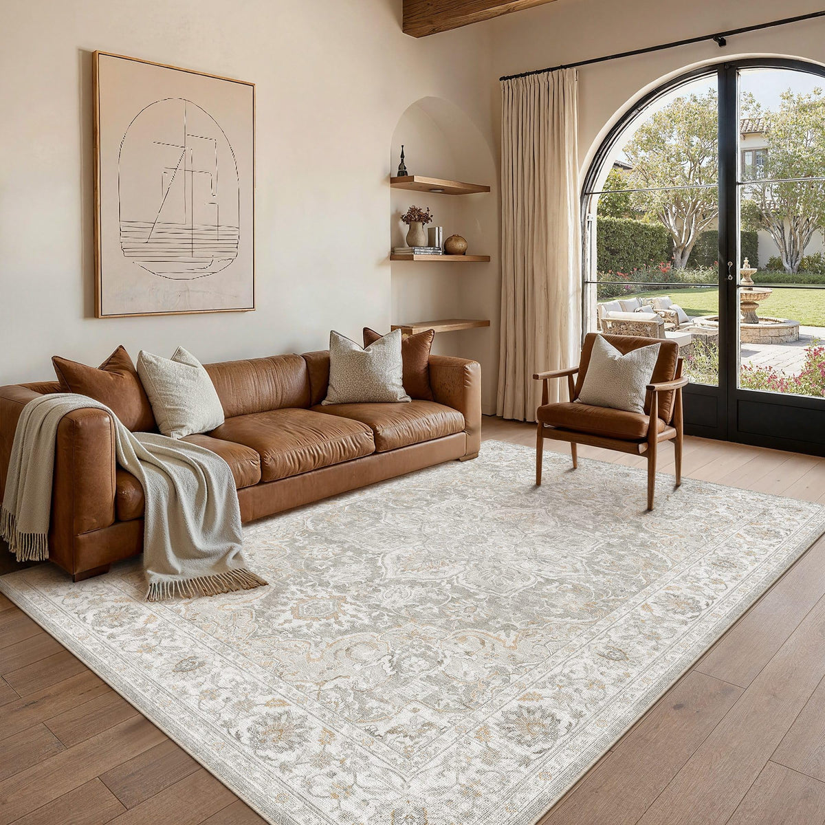 Grey Beige 6x9 Washable Area Rugs Vintage Indoor Carpet (E| Grey Beige / 6' x 9' (Rectangular))
