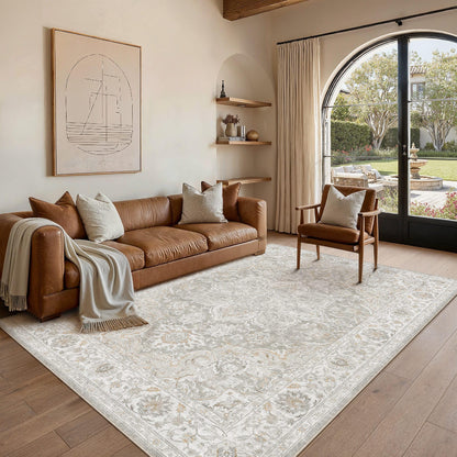 Grey Beige 6x9 Washable Area Rugs Vintage Indoor Carpet (E| Grey Beige / 6' x 9' (Rectangular))