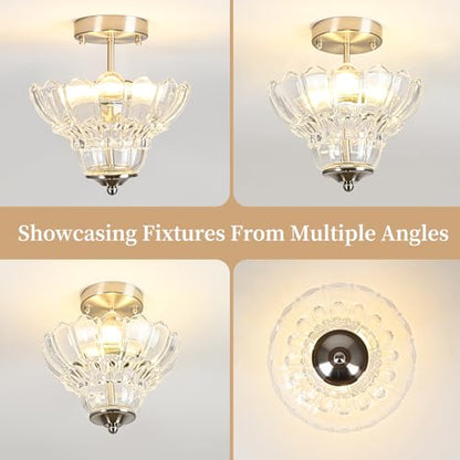 Semi Flush Mount Light with Floral Shade