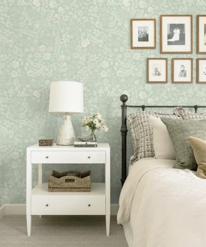 Green Floral Wallpaper Peel and Stick Contact Paper Leaf Modern Boho Farmhouse Wall Paper Self Adhesive Removable Wallpaper for Bathroom and Bedroom Vinyl 17.3"x78.7" (Light Green / 17.3" x 78.7")
