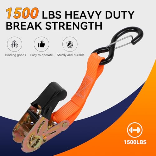 Ratchet Straps Tie Downs Heavy Duty 1500 LBS Break Strength