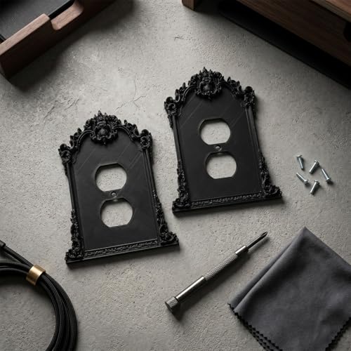 2 Pcs Black Gothic Outlet Cover