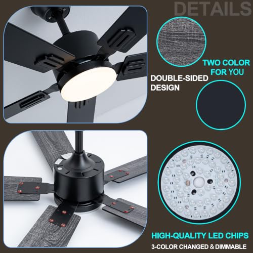 Black Ceiling Fan with Display Remote (Black SY39-52IN)