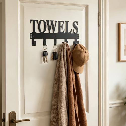 Door Mounted Towel Rack with Hooks for Bathroom
