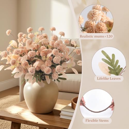 32 Pcs Beige Faux Silk Mums (Beige)