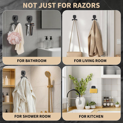 Suction Cup Razor Holder for Shower; Stainless Steel Shaver Hook (Matte Black)