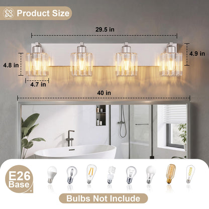 Modern Bathroom Vanity Light (Nickel & Square / 4-Light)