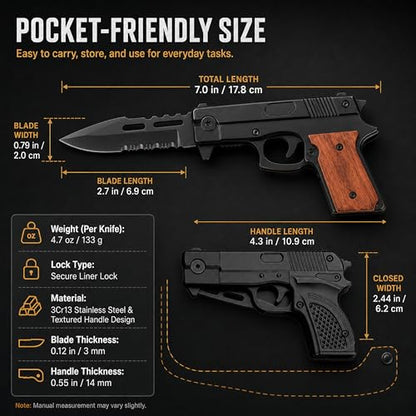 2 Pcs Multi Functional Pocket Tool Gift Set with Classic Wood & Textured Handle