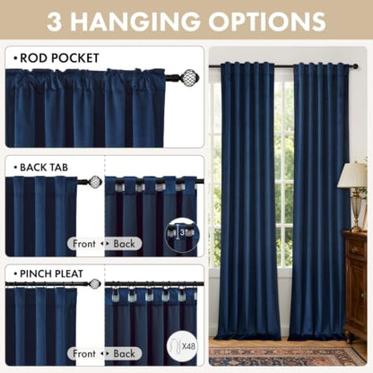Navy Blue Velvet Curtains 4 Panel Set Back Tab 40 x 120 Inch Long (Navy Blue / 40"W x 120"L (Pack of 4))