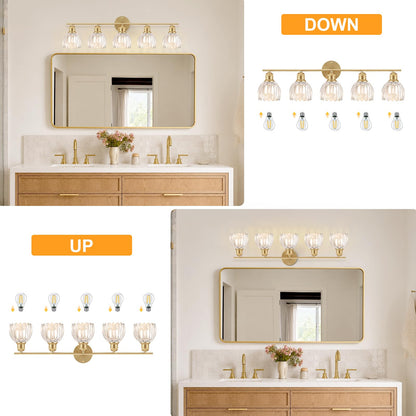 Bathroom Light Fixtures (30" Gold Base-Clear / 5-light)