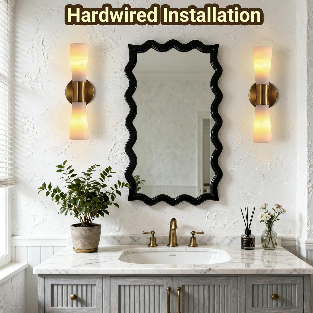 15in Alabaster Wall Sconces (Gold-15in-1 Pack)