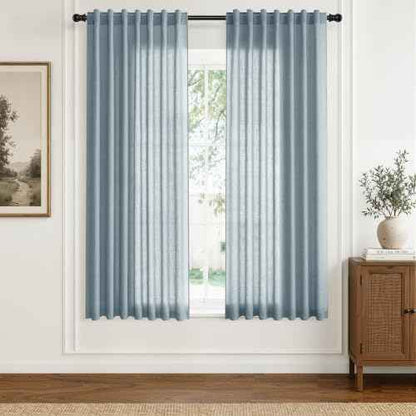 Blue Linen Curtains 63 Inches Long Drape for Living Room 2 Panels (Blue / 52"W x 63"L (Pack of 2))