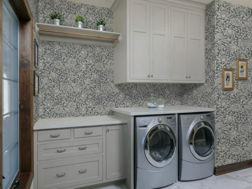 Dark Blue William Morris Peel Stick Wallpaper Floral Contact Paper (Dark Blue / 17.3" x 78.7")