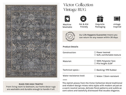 Area Rugs 6x9 Navy Blue Vintage Rug for Living Room (Retro | Blue / 6' x 9' (Rectangular))