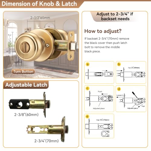 Champagne Bronze Bathroom Door Knobs with Release Lock Hole