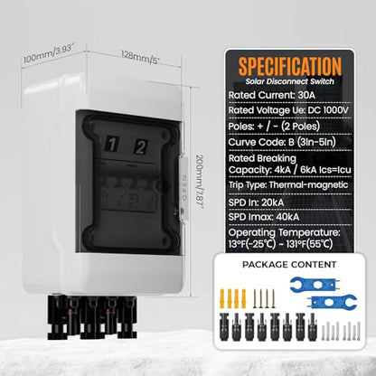 Solar Combiner Box Solar Panel Disconnect Switch with 1000V DC 30A 60A Circuit Breakers Only