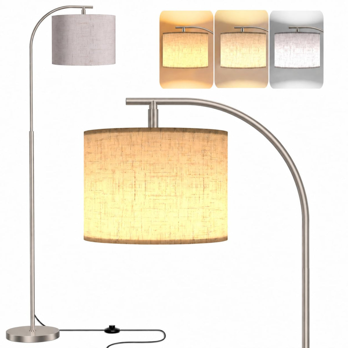 Floor Lamp with Linen Shade (Beige (Silver))
