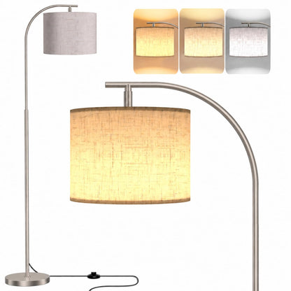 Floor Lamp with Linen Shade (Beige (Silver))