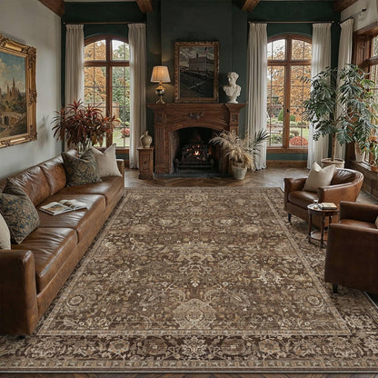 Area Rugs 6x9 Brown Vintage Rug for Living Room (Retro | Brown / 6' x 9' (Rectangular))