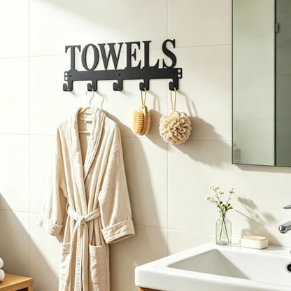 Door Mounted Towel Rack with Hooks for Bathroom