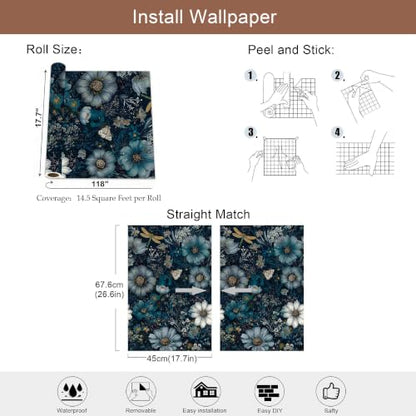 Dark Floral Peel and Stick Wallpaper