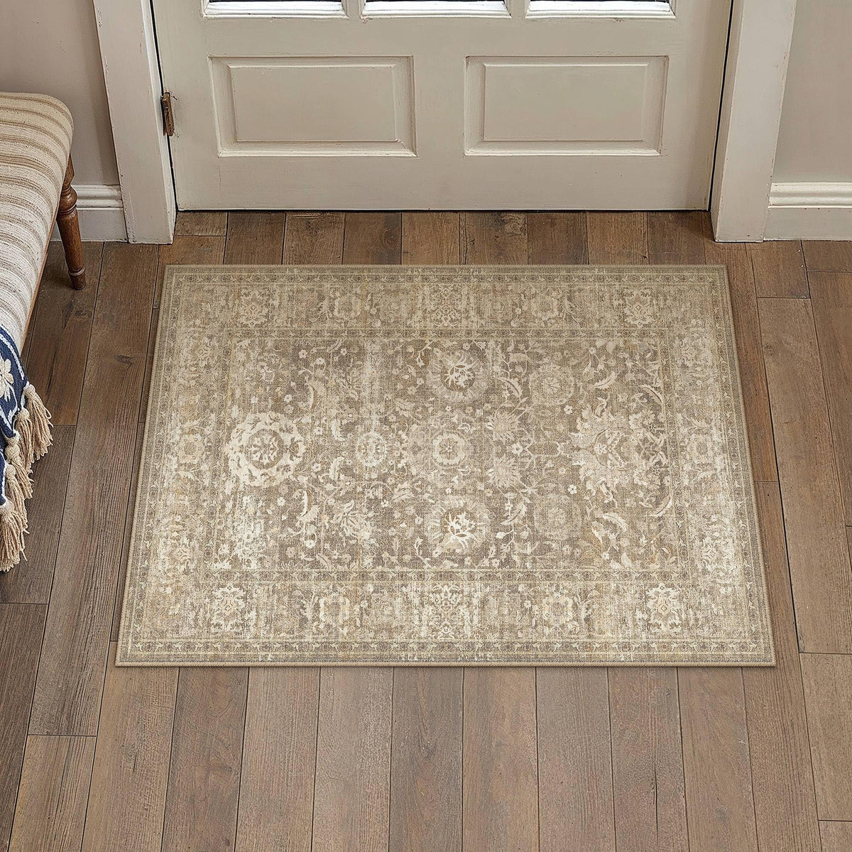 Entryway Area Rugs 2x3 Beige Vintage Rug (Retro | Beige / 2' x 3' (Rectangular))