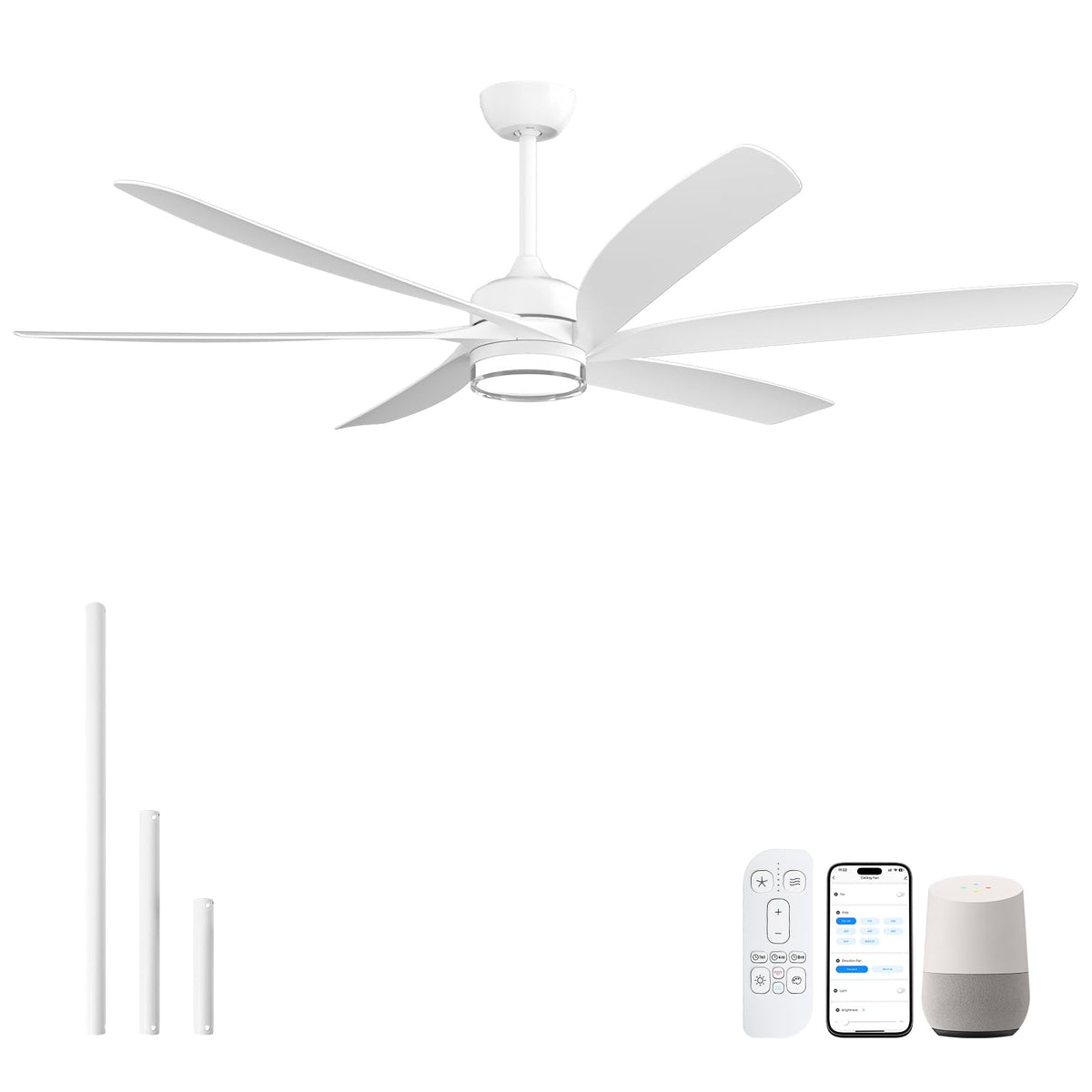 64 inch White Smart Ceiling Fan with Light (Pearl White / 64 Inch)