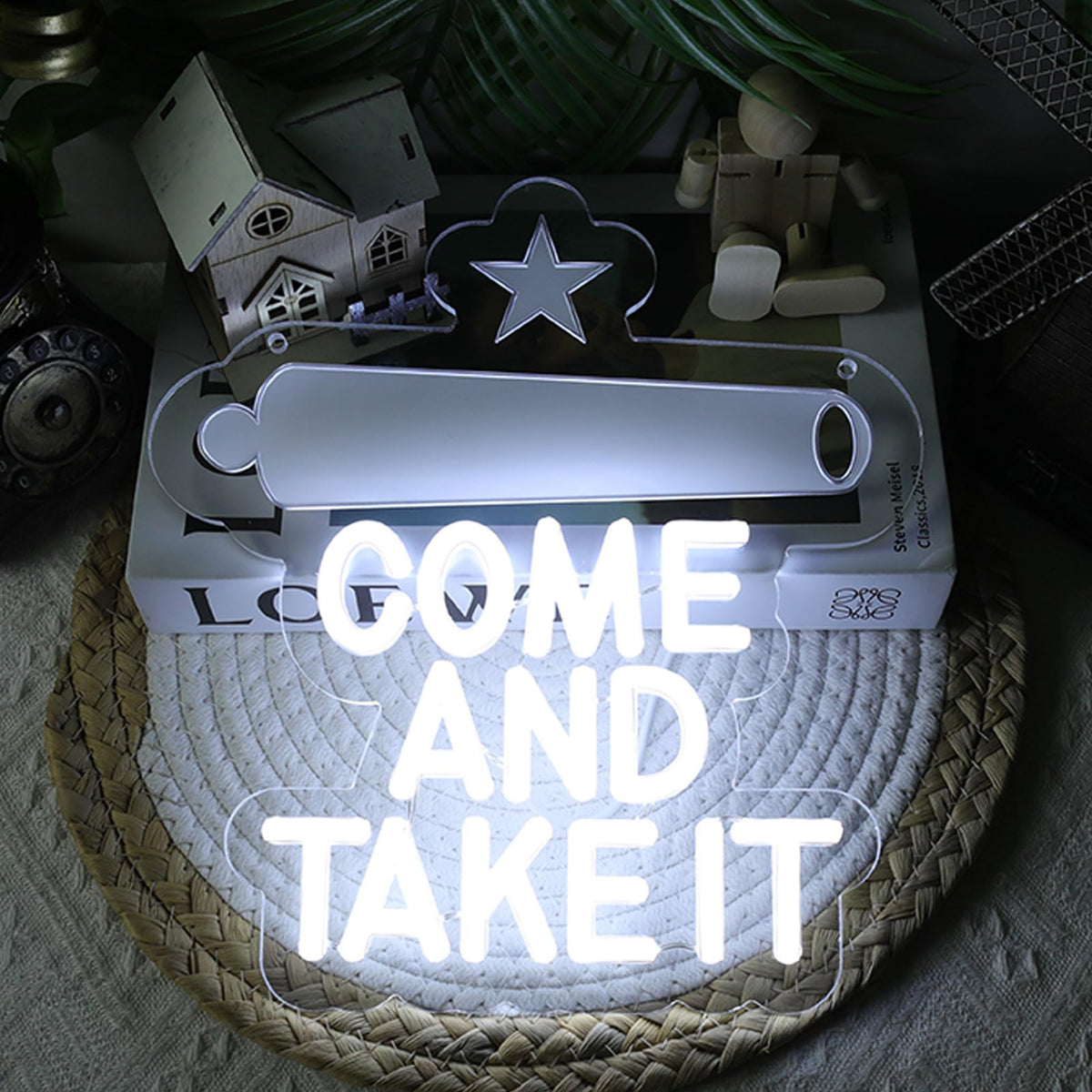 Come and Take It" Neon Sign for Wall Decor (White-Texas)