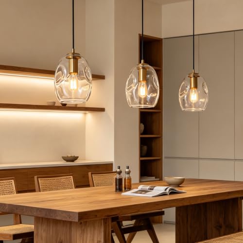 6.4 Inch Gold Glass Pendant Lights Kitchen Island Hanging Fixtures